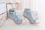 Niulatu Women Canvas Shoes Denim High Heels Rivets Shoes Fashion Shoe Spring Sneakers Women's Pumps Black Blue Autumn New 2025 DJSE