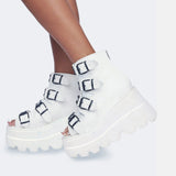 Niulatu Dropshipping INS Hot Brand High Platform Ankle Boots Women 2025 Fashion PVC Strap Decorating High Wedges Shoes Woman DJSE