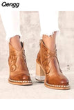Niulatu Women Ankle Boots Low Heel Cool Shoes British Embroidered Design Short Party Footwear Chaussure Femme DJSE