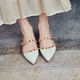 Niulatu Strap Cut Out D'orsy Studded Rockstud Patent Leather Rivet Flats T-Strap Buckle Walking Soft Women Shoes Travel Size DJSE