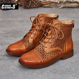 Niulatu Style Genuine Leather Women Boots Flat Booties Soft Cowhide Women's Shoes Front Zip Ankle Boots zapatos mujer DJSE