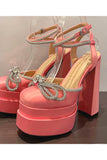 Niulatu Women Pumps Elegant Party Shoes Butterfly-Knot Crystal Hoof Heel Platform Square Toe High Heel Dress Shoes DJSE