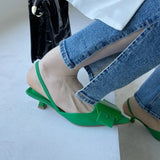 Niulatu Women Slingback Sandals Fashion Bow-knot Buckle Ladies Pumps Shoes Thin Low Heel Pointed Toe Slip On Mules DJSE