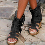 Niulatu Sandals Summer 34-43 plus Size Women's Shoes platform Wedge Tassel Shoes closed Toe fish mouth Women's Shoes DJSE