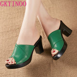 Niulatu Fashion Women Sandals Comfortable Genuine Leather Thick Heels Women's Casual Shoes Summer Platform Sandal Plus Size 42 DJSE