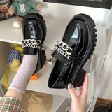 Niulatu women platform shoes Spring metal chain Autumn Retro Women Girls Daily Casual Loafers Shoes Thick Bottom Foot Round Head DJSE