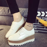 Niulatu Spring Casual Solid Flat Women Shoes Patent Leather Lace-Up Loafers Flat Platforms British Style Ladies Oxfords DJSE