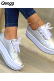 Niulatu Fashion Women Flats Solid Skateboard Shoes Comfortable Casual Pu Sneakers Female Platform Lace-Up Sneakers Footwear DJSE
