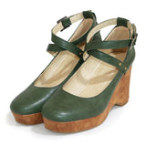 Niulatu Women Pumps Brown Punk Chunky Platform Mary Jane Shoes High Heels Cross-tied Pu Round Toe Buckle Plus Size Goth Shoes DJSE