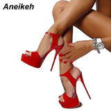 Niulatu Hot Sales 2025 Summer Style Sexy 16cm Women Sandals High Heels Open Toe Buckles Nightclub Party Shoe Black Big Size 15 DJSE