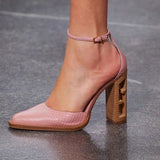 Niulatu Personality Hollow Wood Grain High-Heel Leather Sandals Retro Special-Shaped Heel Hollow Toe Cap Fashion Shoes DJSE