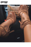 Niulatu spring summer high heels Mesh shoes for women sexy luxury Lace-Up fashion elegant Party Casual Medium Pumps for ladies DJSE
