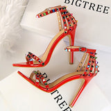 Niulatu Shoes Color Rivets Women Sandals Roman Style Heeled Sandals Hollow Out High Heels Stiletto Sexy Party Shoes Sandals DJSE