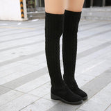 Niulatu Women's Boots 2025 Autumn Winter Thigh High Boots for Women Knitting Wool Long Boot Woman Brown Black Ladies Flat Shoes DJSE