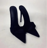 Niulatu Heel Mules Green Suede Pointed Toe Stiletto Heel Dress Shoes Slip-on Open Toe Thin Heels Slippers Plus Size 42 DJSE
