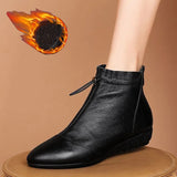 Niulatu flat wedge winter boots comfortable drawstring ankle leather shoes for women 2025 warm wedges sneakers DJSE