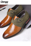 Niulatu Men's Fashion Splicing Buckle Derby Shoes Men Leather Dress Shoes Wedding Party Shoes Mens Business Office Oxfords Slip-On Flats DJSE