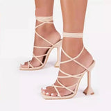 Niulatu Women Summer Sandals Sexy Peep Toe Ankle Strap Shoe Cross Lace-Up Stiletto High Heels Ladies Party Slipper Shoes DJSE