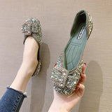 Niulatu Women Ballet Flats 2025 Bling Crystal Diamond Dress Ladies Bow Sequins Single Shoes Rhinestone Glitter Square Toe Plus Size 43 DJSE