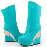 Niulatu Sale Elegant Ladies Platform High Wedges women's Boots Flock Casual Party Fashion Patchwork Winter Plush Shoes DJSE