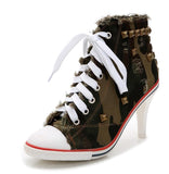 Niulatu Women Canvas Shoes Denim High Heels Rivets Shoes Fashion Shoe Spring Sneakers Women's Pumps Black Blue Autumn New 2025 DJSE