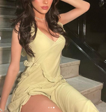 Niulatu Slit Ruffled Evening Dress Yellow Long Prom Dress HZ1007