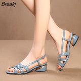 Niulatu Fashion Sandals Women Roman Women Sandals Real Leather Hollow Fish Mouth Mid Heel Fashion Women Opened Toe Shoes DJSE