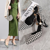 Niulatu Sexy Ladies High Heels Women Stiletto Houndstooth Color Matching Metal Pointed Toe Shoes For Wedding Women DJSE