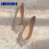 Niulatu Woman Square Buckle Crystal Pointed Toe Flats Glitter Shallow Slip On Comfy Loafers Bling Bling 33-44 Moccasins DJSE