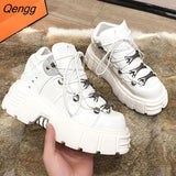 Niulatu Style Women Sneakers Lace-up 6CM Platform Shoes Woman Creepers Female Casual Flats Metal Decor New Platform Shoes Cozy DJSE