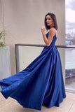 Niulatu Blue Spaghetti Straps Lace Applique Prom Dress with Elegant HZ1007