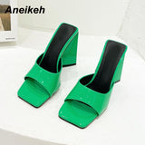 Niulatu Red Women Slides 2025 Shoes Shallow PU Fashion Casual Square Heel Concise Outside Peep Toe Solid New Size DJSE