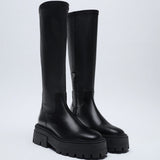 Niulatu Boots Women Zipper Leather Shoes 2025 Autumn Thick Bottom Platform Ladies Knee High Boots Elegant Fashion Female Footwear DJSE