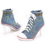 Niulatu Women Canvas Shoes Denim High Heels Rivets Shoes Fashion Shoe Spring Sneakers Women's Pumps Black Blue Autumn New 2025 DJSE