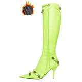 Niulatu Luxury Pointed Toe Stiletto Women's Shoes Retro Metal Buckle Zipper Knee High Boots Slim Tassel Boots Women Size 43 DJSE