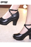 Niulatu Women Pumps With High Heels For Ladies Work Shoes Dancing Platform Pumps Women Genuine Leather Shoes Mary Janes DJSE