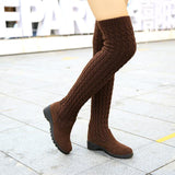 Niulatu Women's Boots 2025 Autumn Winter Thigh High Boots for Women Knitting Wool Long Boot Woman Brown Black Ladies Flat Shoes DJSE