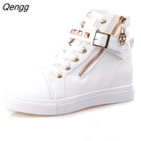 Niulatu High Top Black White Boots Shoes Women Casual Platform Vulcanized Flats Shoes PU Leather Sneakers Zapato Mujer DJSE