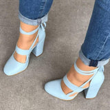 Niulatu Women's Pumps Plus Size 35-43 Women Gladiator Summer High Heels for Party Wedding Shoes Thick Heels Fashion Lace-up Female Black DJSE