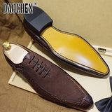 Niulatu Men Oxford Shoes Lace up Split Toe Coffee Black Formal Men Dress Shoes Suede Patchwork Crocodile prints Leather Shoes Men DJSE