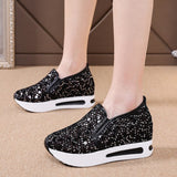 Niulatu shoes Female Wedge Shoes Sequin Mesh Breathable Shoes Women Platform Sneakers Women Height Increasing Wedges Shoes DJSE