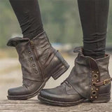 Niulatu Women's Ankle Boots Women Female Autumn and Winter Retro Low Heels Ladies PU Leather Shoes Vintage Zip Boots Drop Shipping DJSE