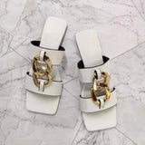 Niulatu 40 41 Flat with Summer Sandals Women Beach Shoes Slip on Leather Slides Sqaure Toe Fashion Woman Outdoor Ladies Shoes DJSE