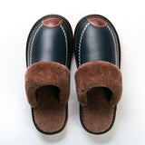 Niulatu Men Winter Leather Slippers Bedroom Cotton Slippers Male Waterproof Thick Plus Velvet Indoor Warm House Home Slippers Shoes DJSE