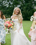 Niulatu Classic White A Line Strap Satin Tulle Long Prom Dress Wedding Dress HZ0113