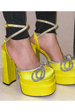 Niulatu Women Pumps Elegant Party Shoes Butterfly-Knot Crystal Hoof Heel Platform Square Toe High Heel Dress Shoes DJSE