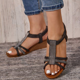 Niulatu Women Wedges Gladiator Sandals Bohemia Open Toe Leisure Platform Beach Shoes Sandals Ladies Comfy Metallic Summer Heeled Shoes DJSE