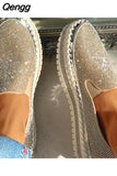 Niulatu Women Autumn Sequined Round Toe Flats Sneakers Luxury Glitter Crystal Slip On Loafers Platformvulcanized Shoes Sewing Lazy Shoes DJSE