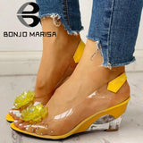 Niulatu Size 34-43 Hot Sale INS Hot Transparent Flat Sandals Shoes Woman Elegant Flowers Wedges Sandals Women DJSE