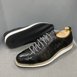 Niulatu Mens Casual Shoes Genuine Leather Lace-Up Fashion Sneakers Luxury Brand Alligator Print Street Travel Flat Shoes for Men DJSE